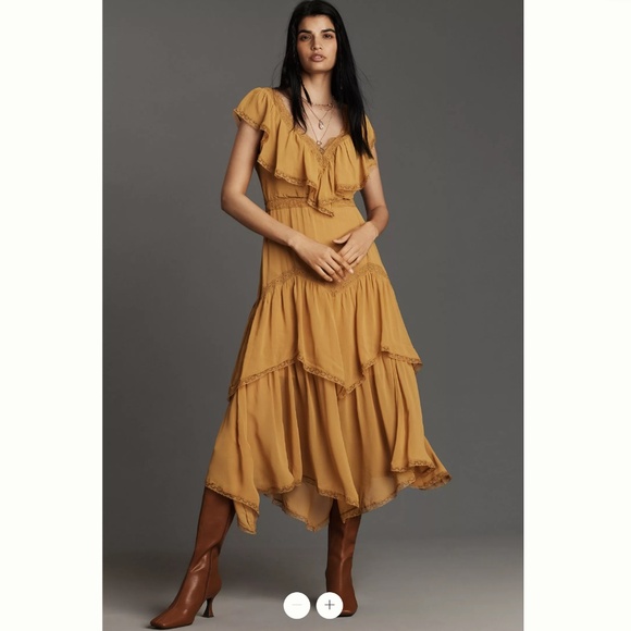 Anthropologie Dresses & Skirts - Anthropologie Short-Sleeve V-Neck Ruffle Midi Dress